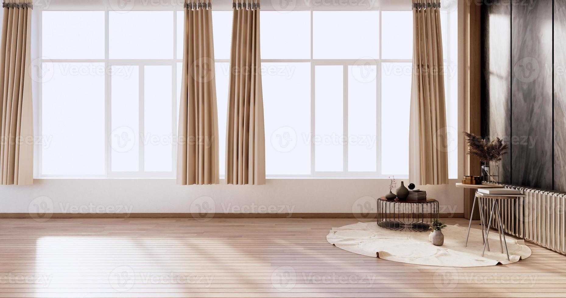 diseño de interiores, estilo japonés de la sala de estar moderna zen representación 3d foto