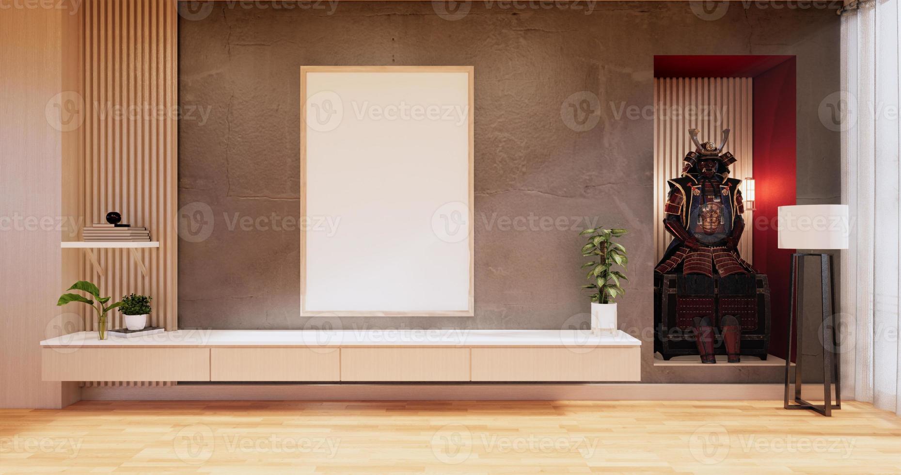 Cabinet wooden design on modern room japanese.3D rendering photo