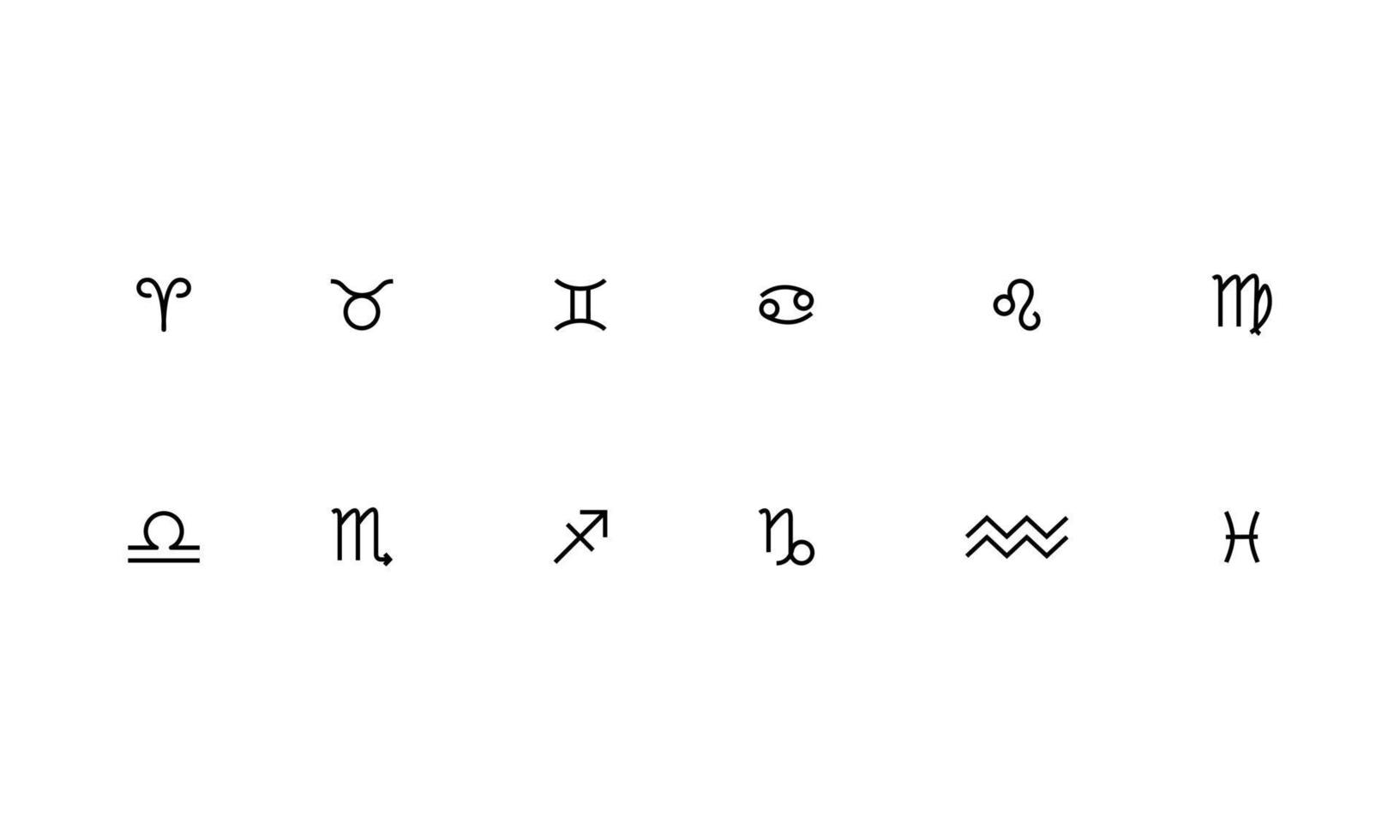 conjunto de símbolo del horóscopo en doce constelaciones del zodíaco. iconos del zodiaco de una línea plana aislados sobre fondo negro. colección de astrología y mitología en vector. vector