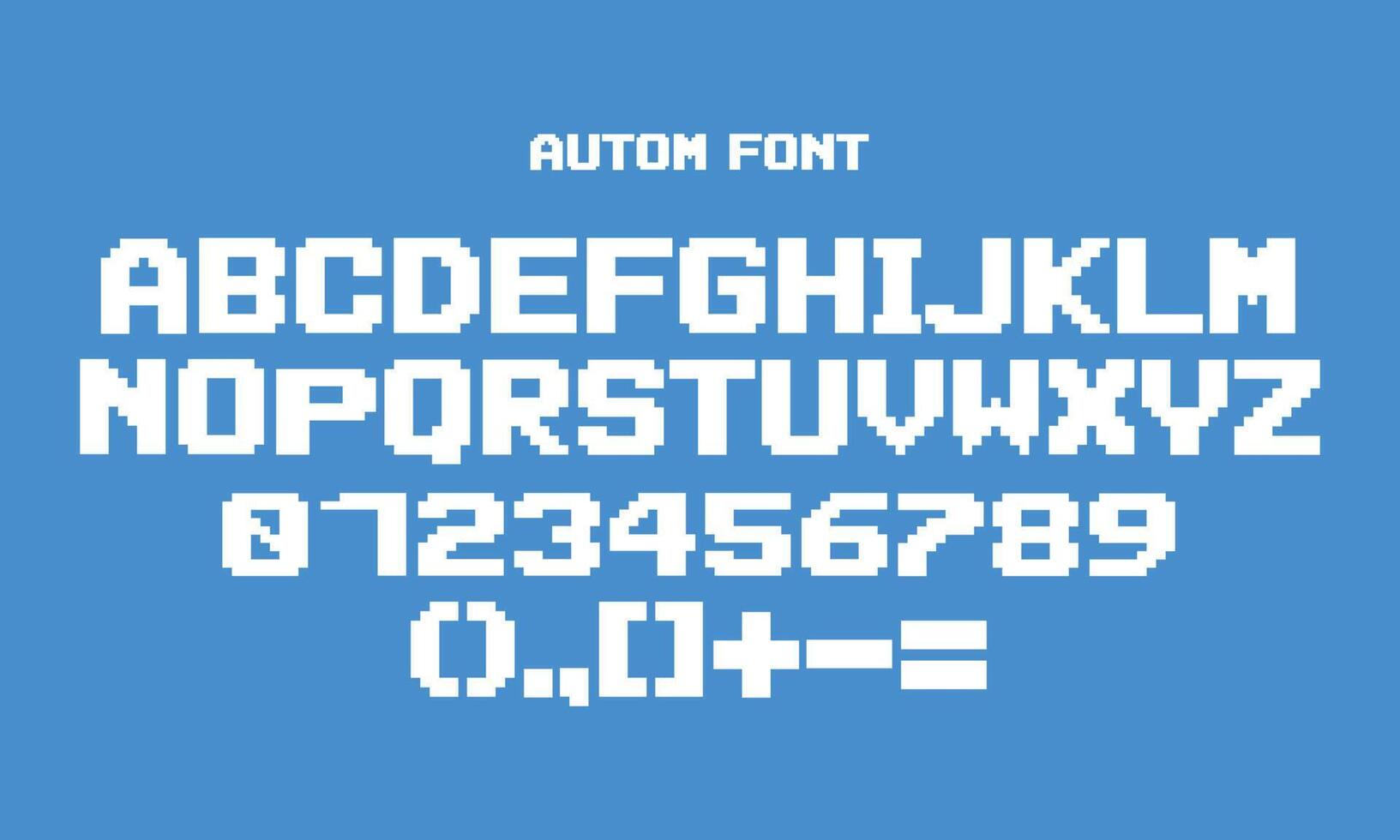 pixel font in bold vector. uppercase font provided in unique style. creative font which may be possible to use in technological, gaming, and digital themes. alphabet, number, and punctuation in set. vector