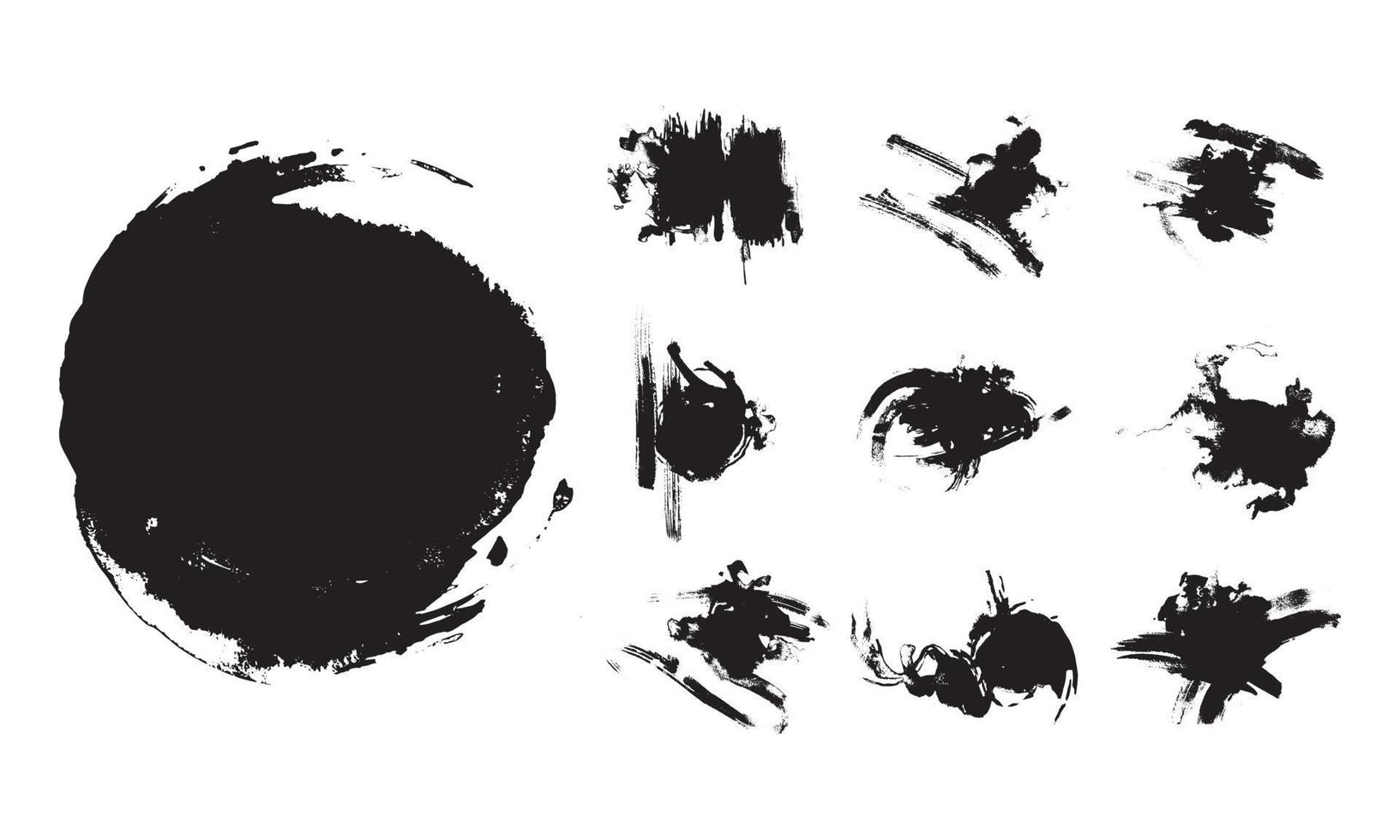 Collection of abstract ink stroke and ink splash for grunge design elements. Black paint stroke and splash texture on white paper. Hand drawn illustration brush for dirty texture. vector