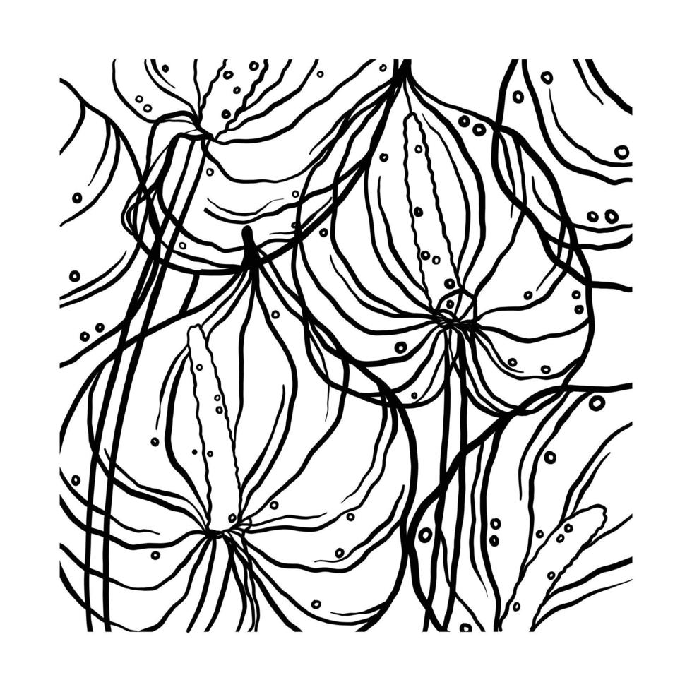 patrón floral de arte de línea. textura de la naturaleza dibujada a mano en blanco. Ilustración de follaje para crear un diseño de textura creativo en el vector. vector