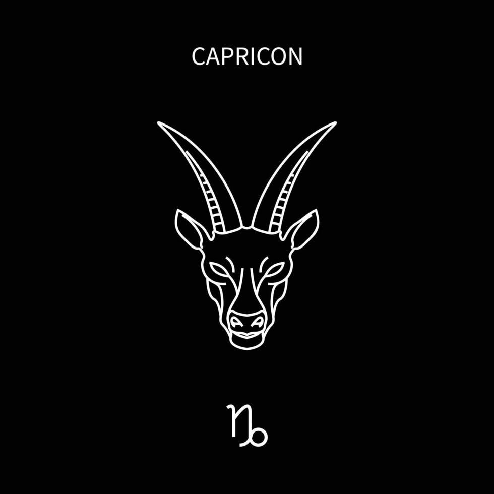 símbolo del horóscopo Capricon en doce constelaciones del zodíaco. iconos del zodiaco de una línea plana aislados sobre fondo negro. colección de astrología y mitología en vector. vector