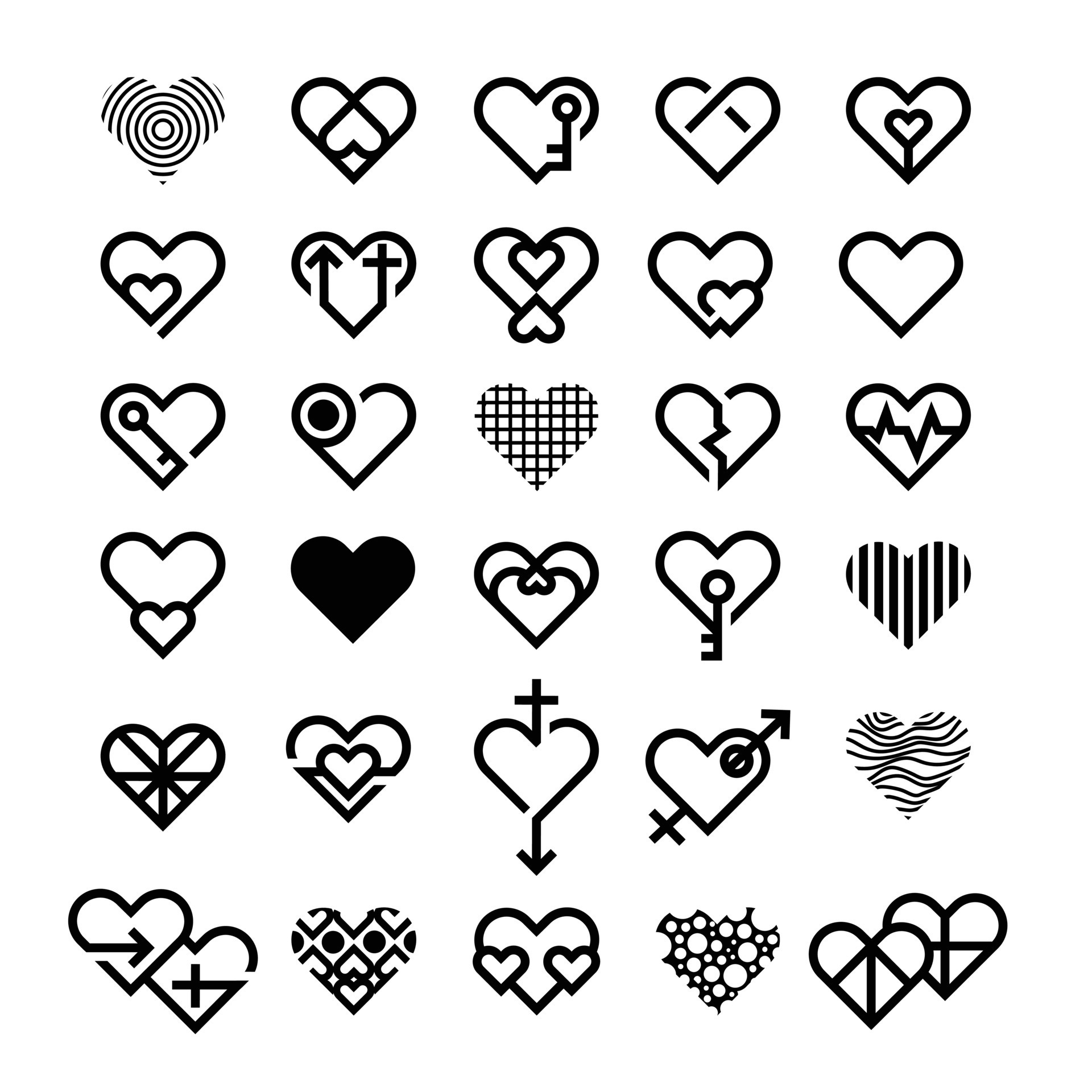 a variety of love icons. set of various styles of heart or love ...