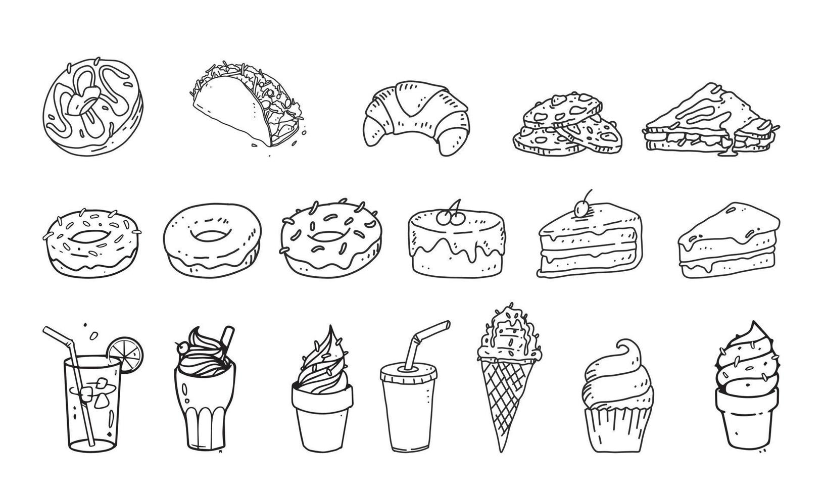 set of food vector illustration on white background - detail lineart food for design