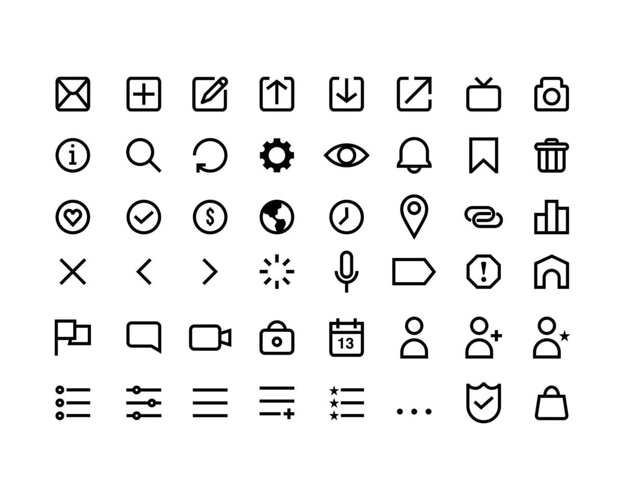 iconos básicos establecidos para notificaciones e iconos que se muestran en dispositivos móviles y sitios web. una colección completa de iconos para completar tu aplicación de diseño. diseño simple de elementos vectoriales. vector