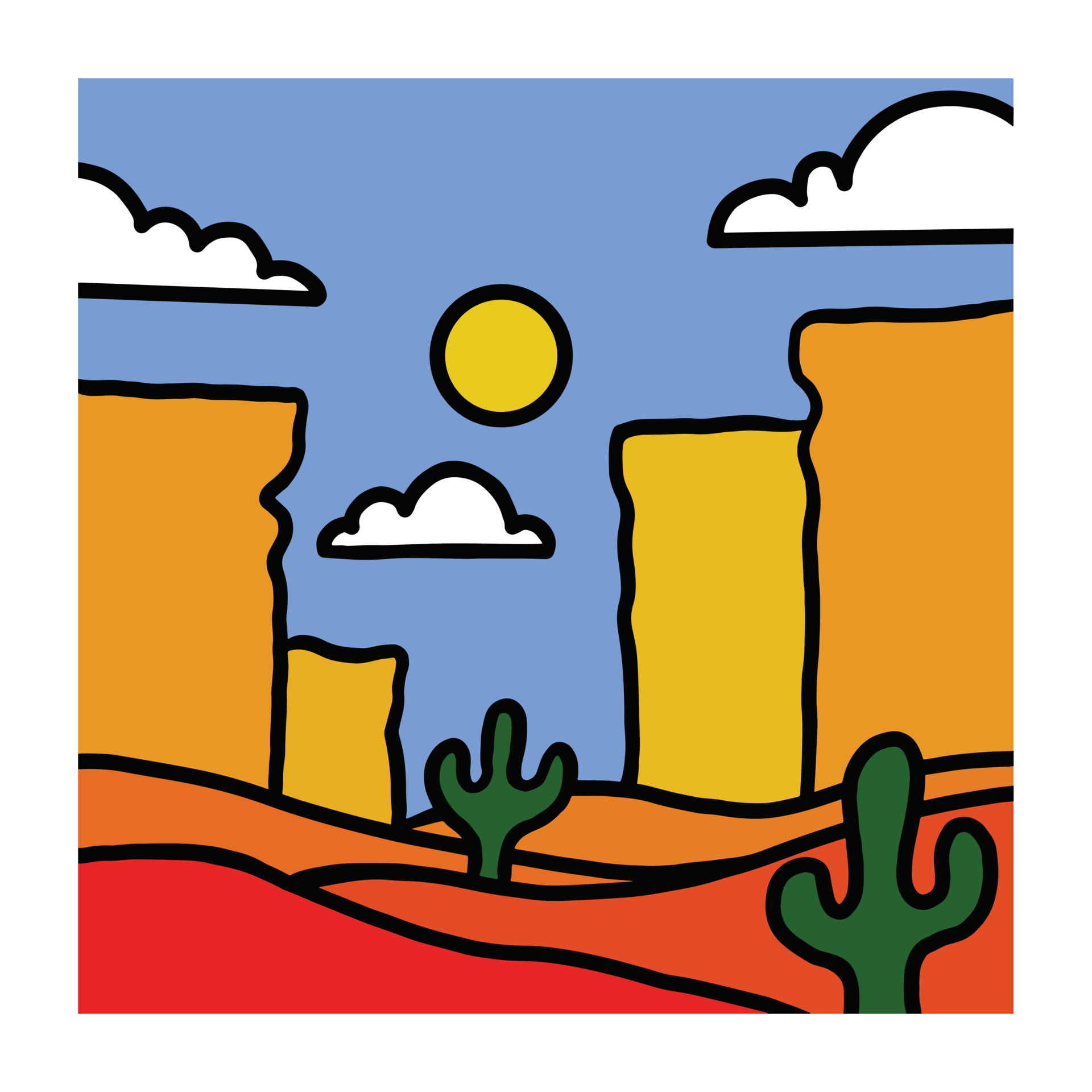 una ilustración de paisaje en un cuadrado. dibujo de dibujos animados simple en gráficos vectoriales. ilustración en color con un contorno negro para una tarjeta, redes sociales, invitación, etc. 4587559 Vector en una ilustración de paisaje en un cuadrado. dibujo de dibujos animados simple en gráficos vectoriales. ilustración en color con un contorno negro para una tarjeta, redes sociales, invitación, etc. 4587559 Vector en