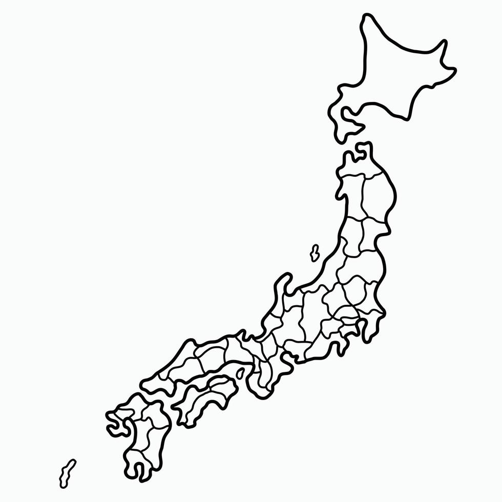 Doodle dibujo a mano alzada del mapa de Japón. vector