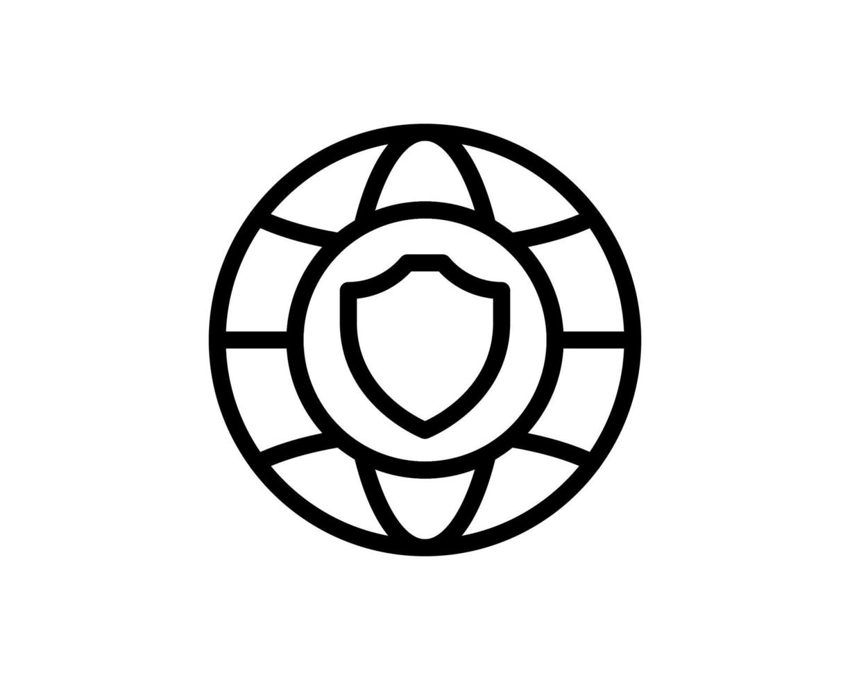 Global network security line icon. World protection linear style sign for mobile concept and web design. Globe and shield outline vector icon. Symbol, logo illustration. Vector graphics