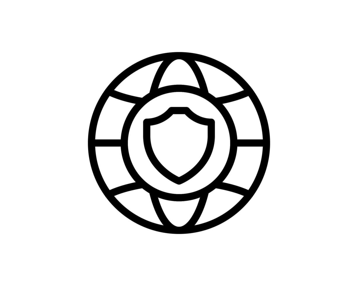 icono de línea de seguridad de red global. signo de estilo lineal de protección mundial para concepto móvil y diseño web. Icono de vector de contorno de globo y escudo. símbolo, ilustración del logotipo. gráficos vectoriales