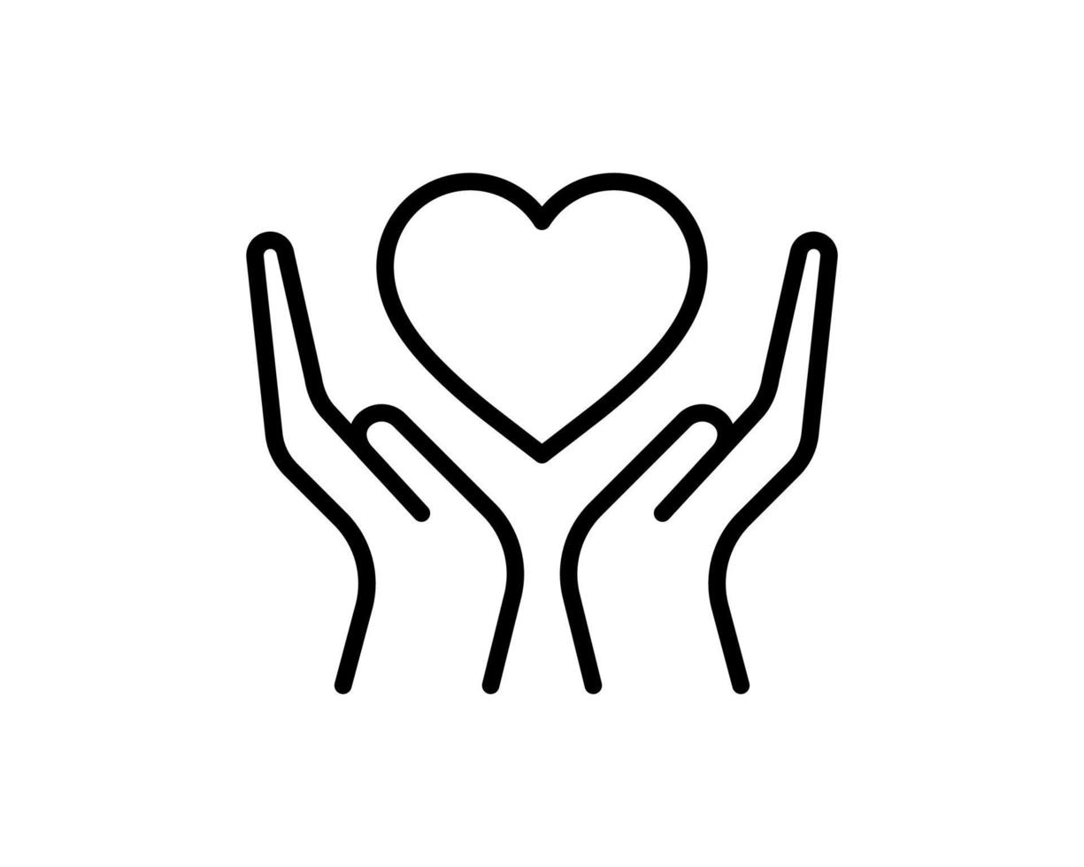 Heart in hand line icon, outline vector sign, linear pictogram isolated on white. Health, love and relationship symbol, logo illustration. Charity and donation line icon concept