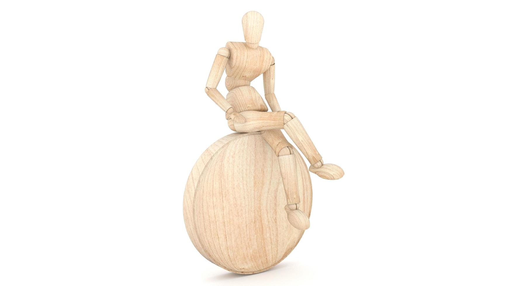 Wooden Dummy Sit. 3D rendering photo