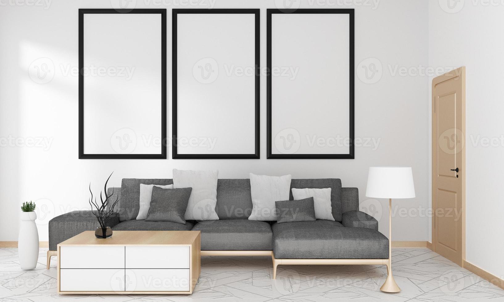 Gray sofa in living room for mock up Japanese modern style, 3D rendering photo