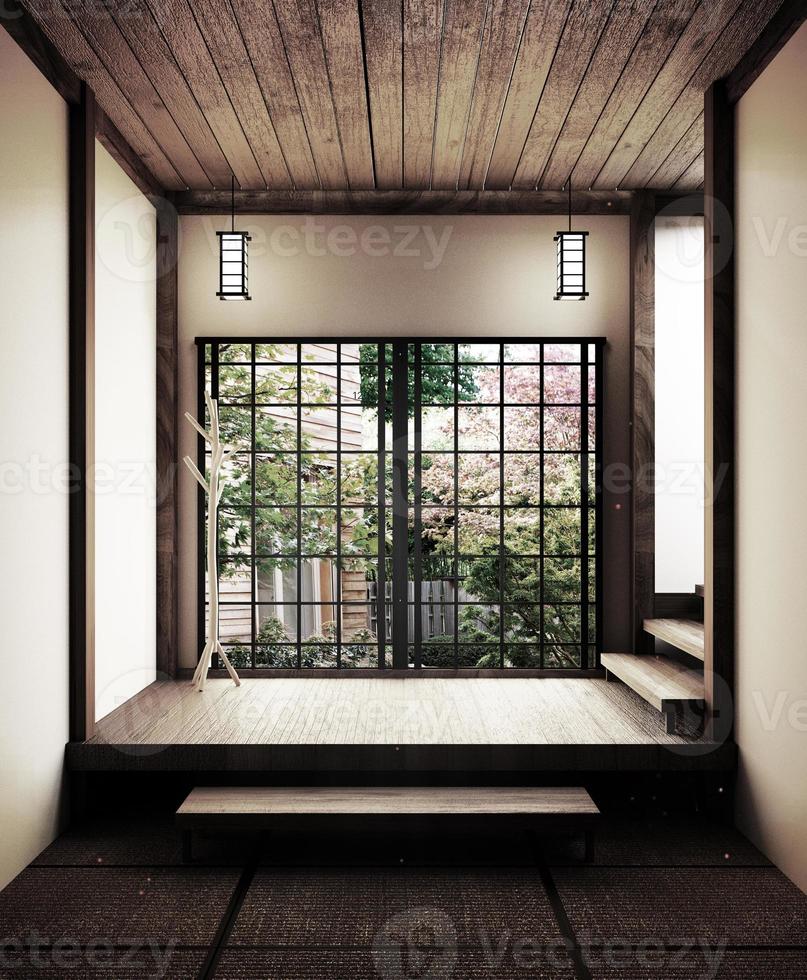 Japanese empty room tatami mat Designing the most beautiful. 3D rendering photo
