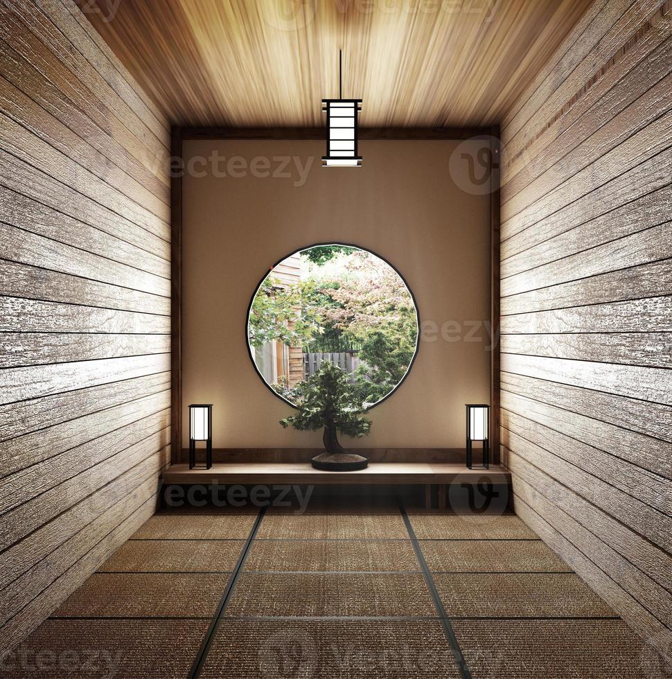 Room minimal design with Tatami mat floor and Japanese, empty room interior, 3D rendering photo