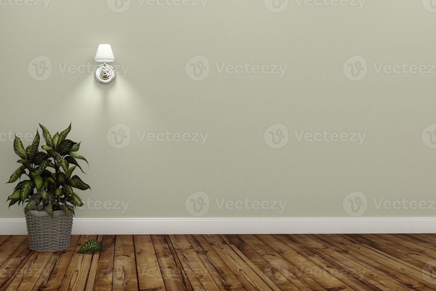Living Room Interior ,plants wooden on wall background. 3D rendering photo