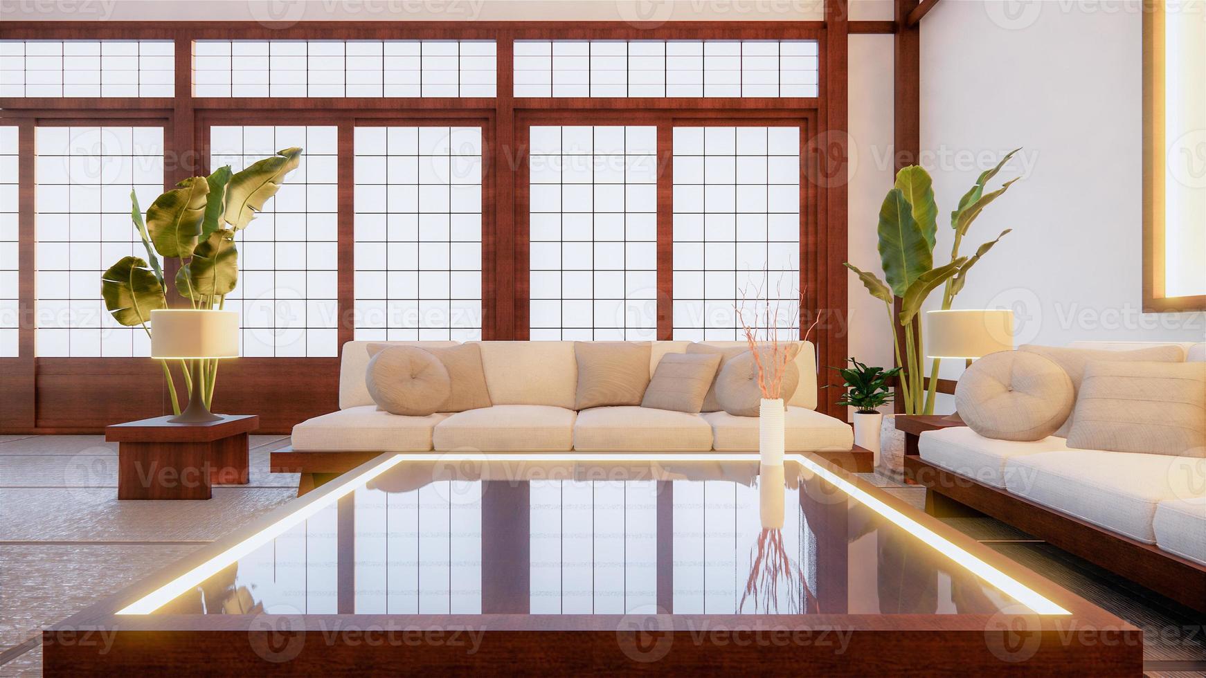 sofá de estilo japonés en la habitación de Japón y el fondo blanco proporciona una ventana para la edición. foto