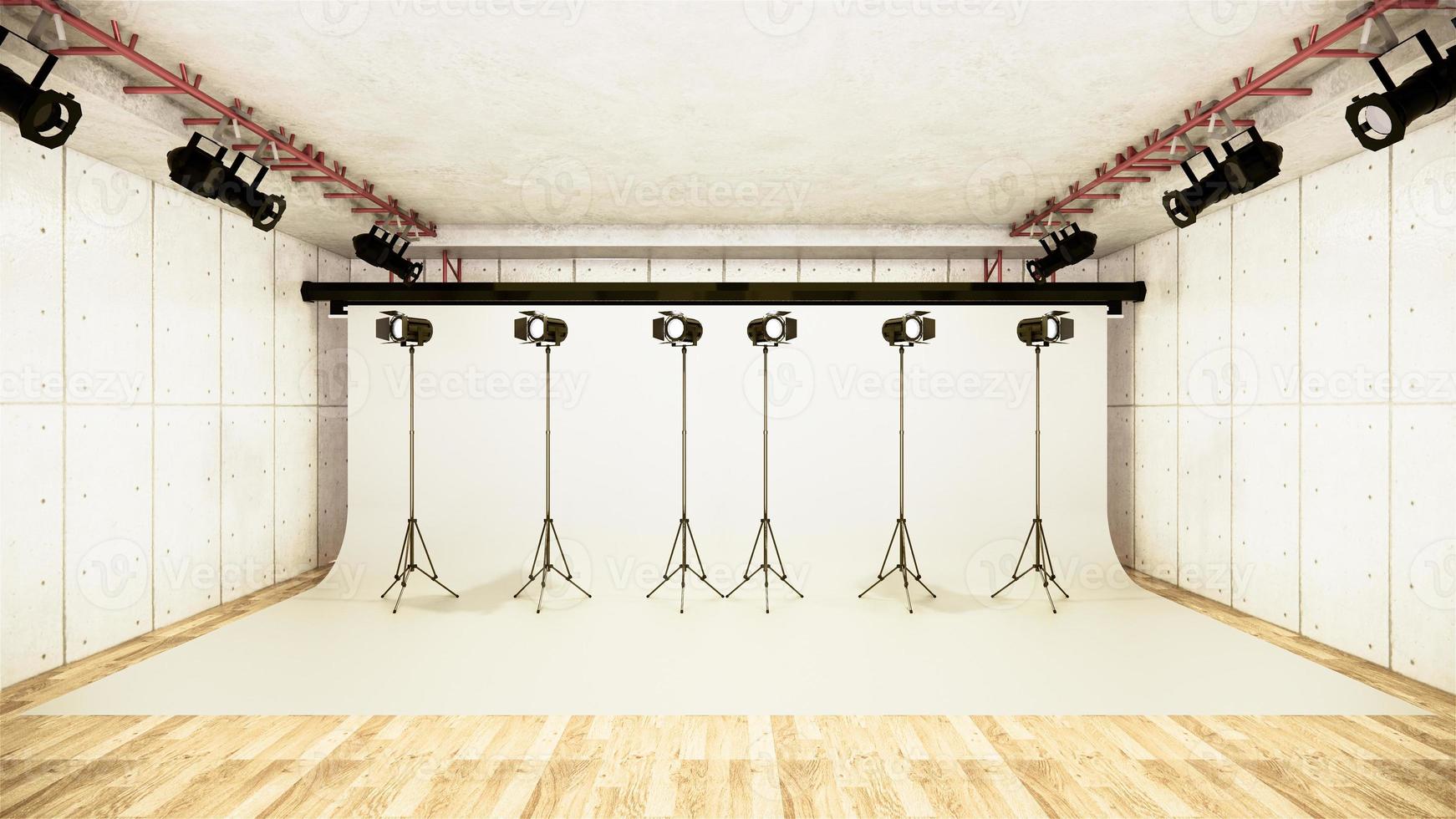 Studio - Modern Film Studio with white Screen. 3D rendering photo