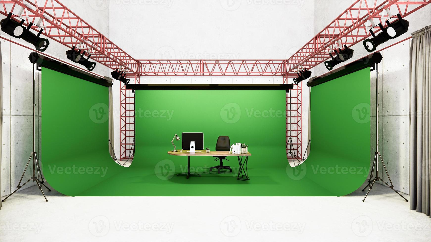 Studio - Modern Film Studio with white Screen. 3D rendering photo