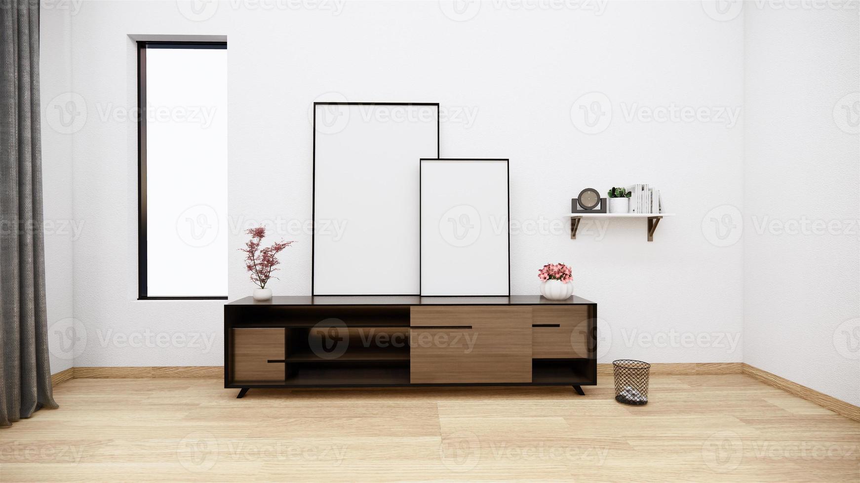 TV cabinet and armchair Japanese style on room Ryokan minimal design. 3D rendering photo