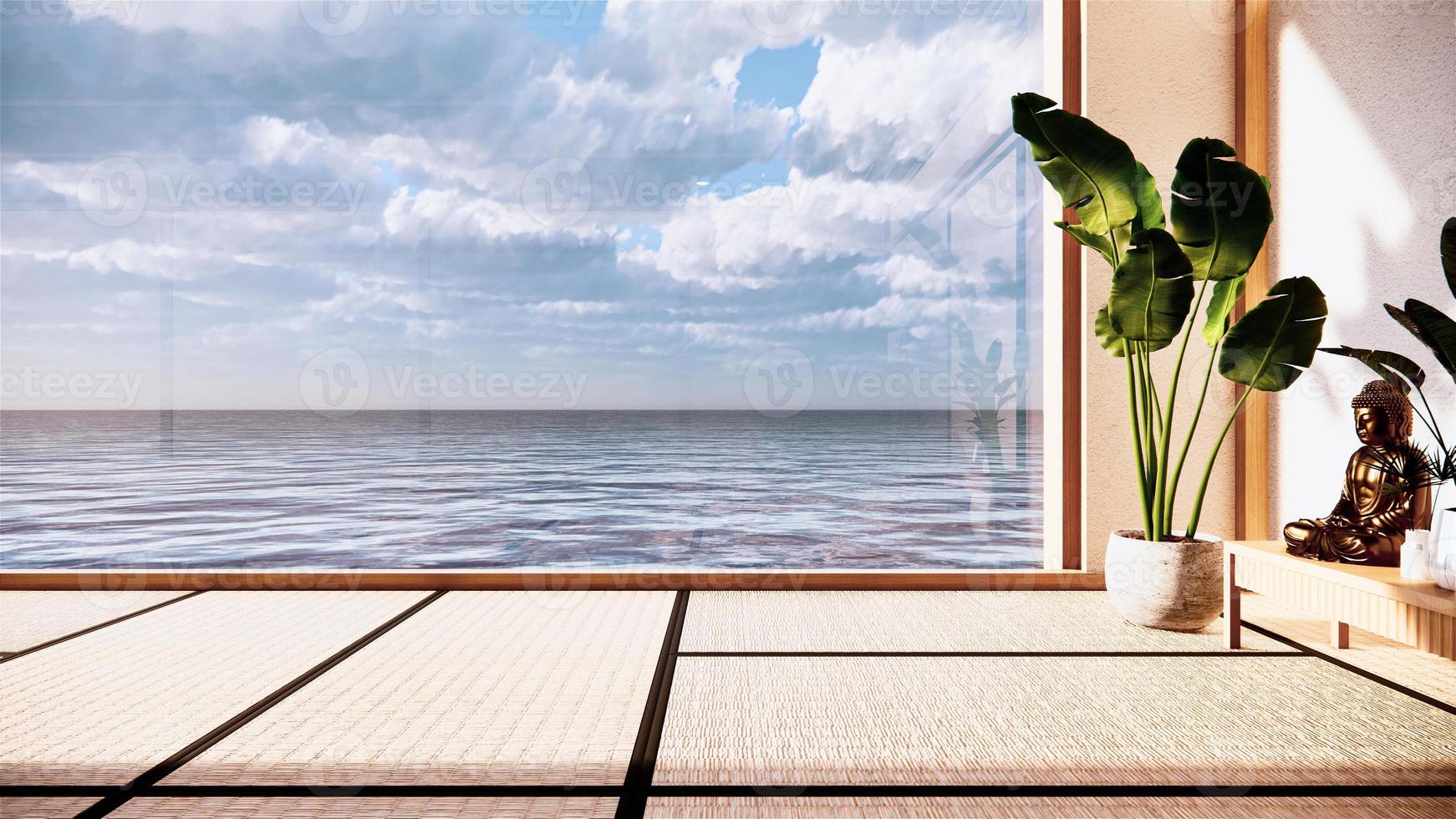 Japan room interior - Japanese style. 3D rendering in view sea.3D rendering photo