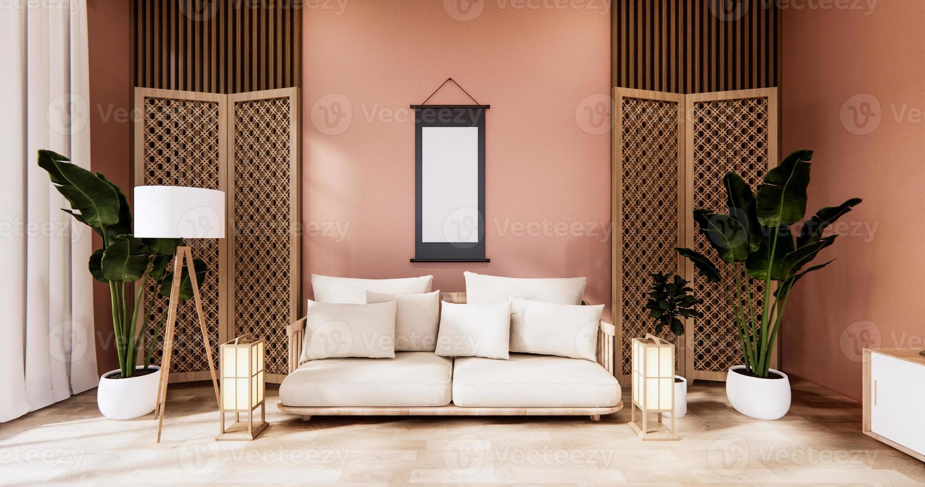 Traditional Japanese style living room mixed with modern design.3D rendering photo