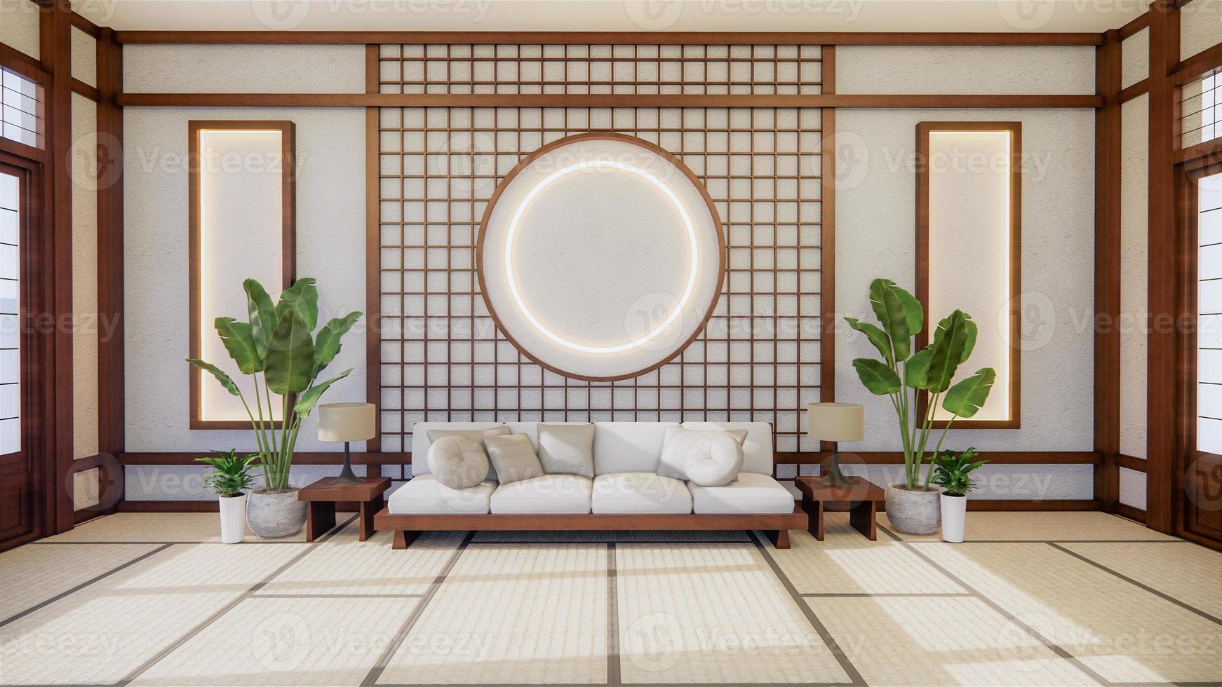 sofá de estilo japonés en la habitación de Japón y el fondo blanco proporciona una ventana para la edición. foto