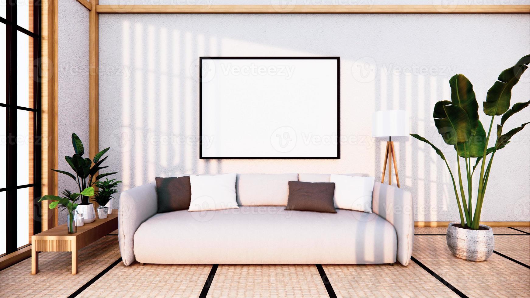 sofá japonés en la habitación japón y la representación white.3d foto