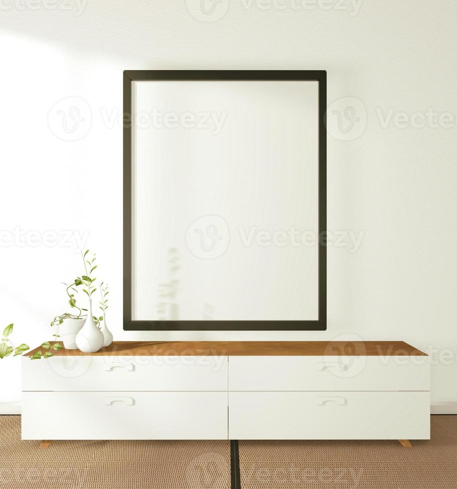 marco en la pared y el gabinete en la moderna sala de estar zen, representación 3d foto