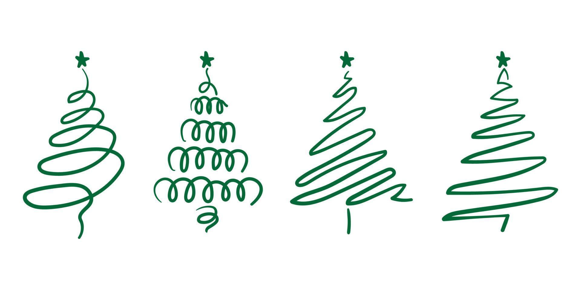 Christmas trees with green outline vector