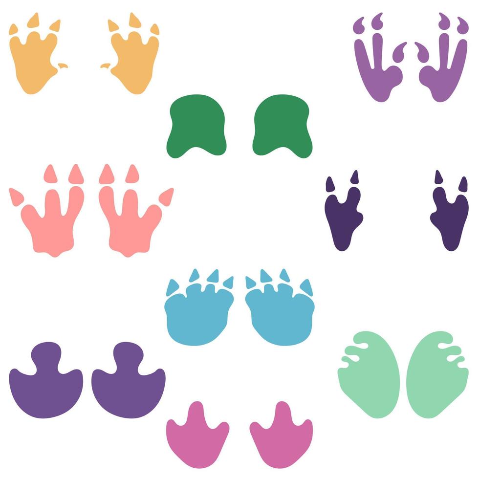 Cute dinosaur footprint for decorating the nursery, Mesozoic era stickers for children, illustration in a flat style isolated on a white. vector