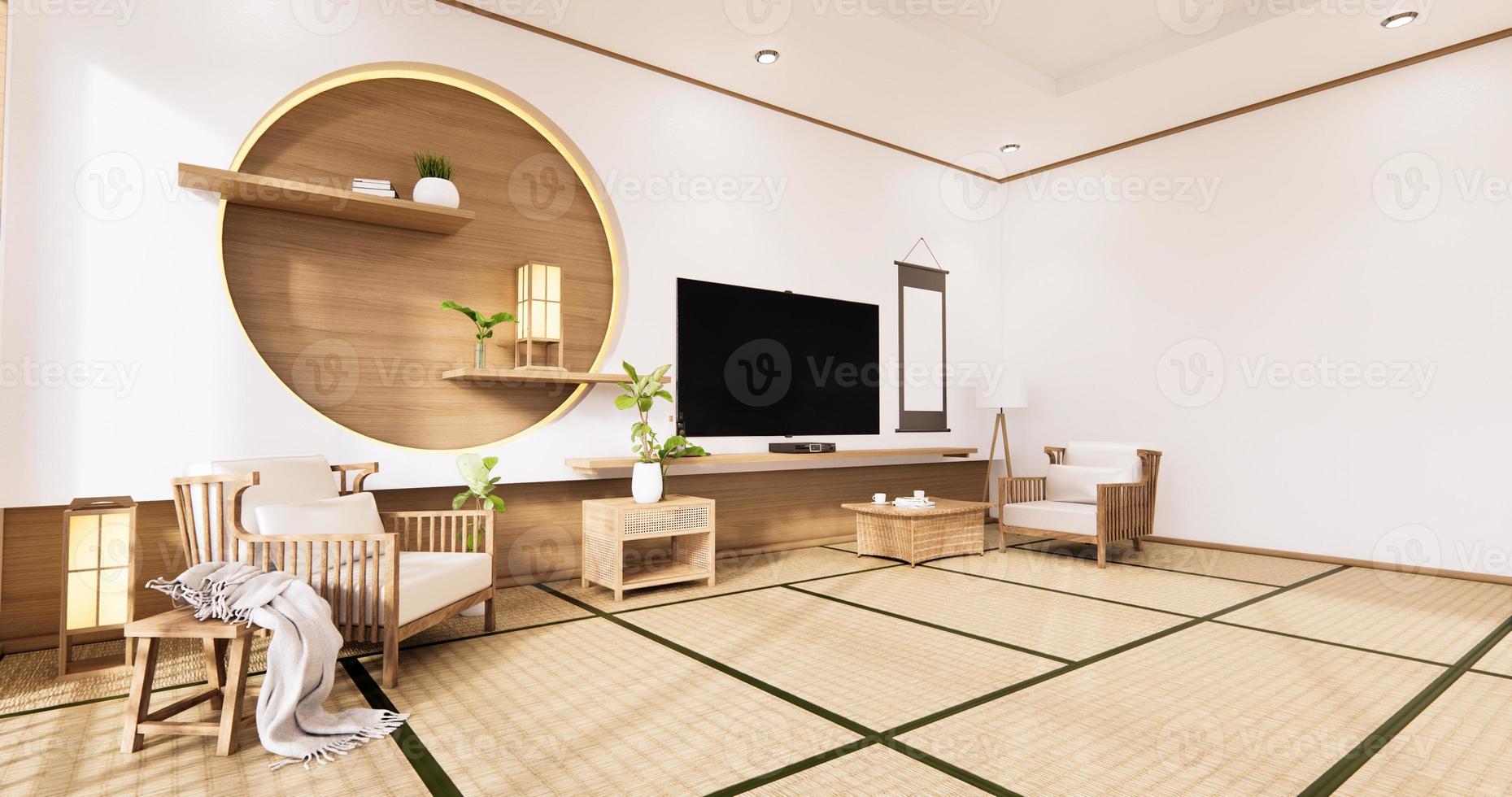 the circle wall design room Japanese - zen style,minimal designs. 3D rendering photo