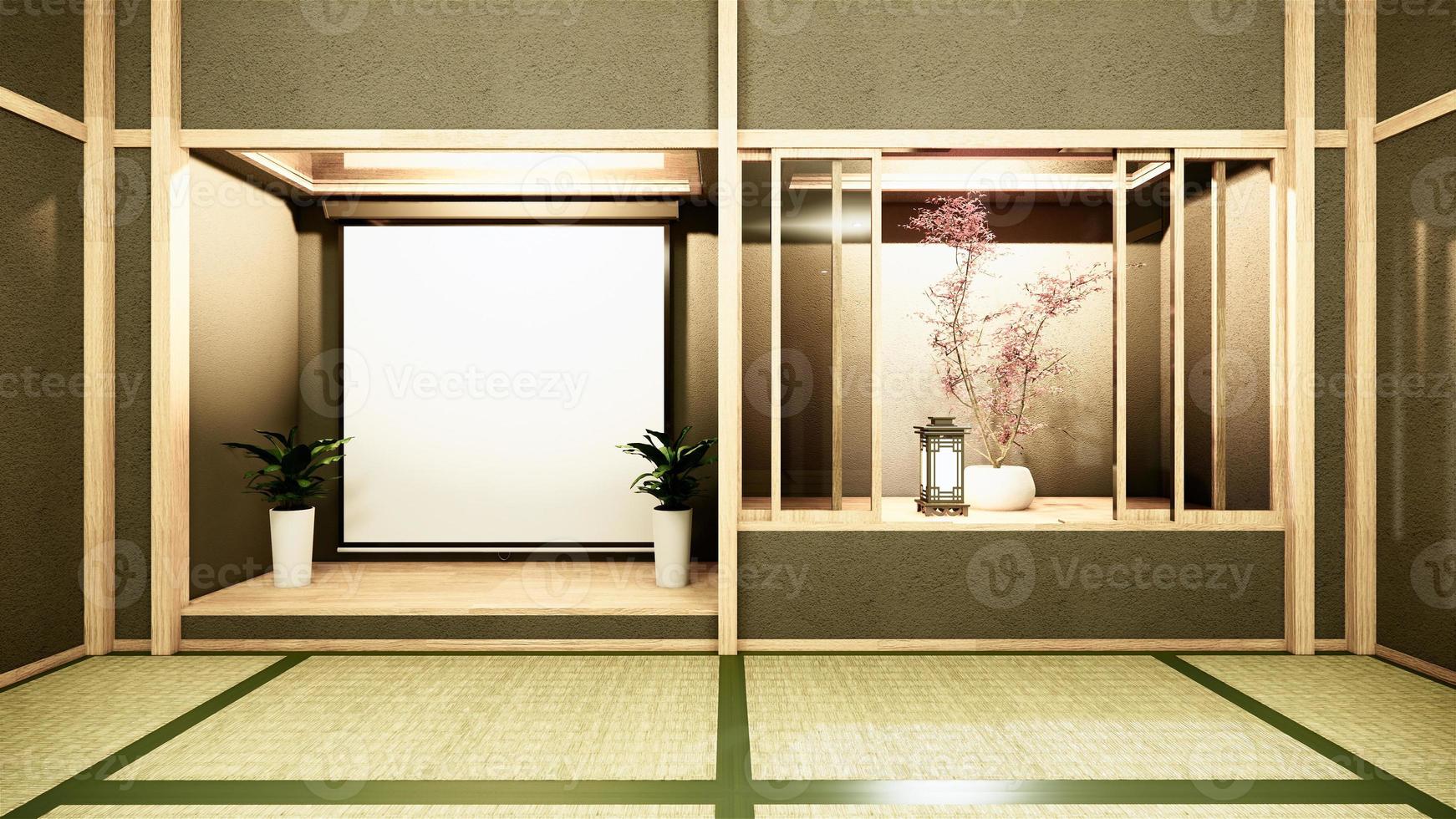 Nihon room interior background with shelf wall japanese style design hidden light.3d rendering photo