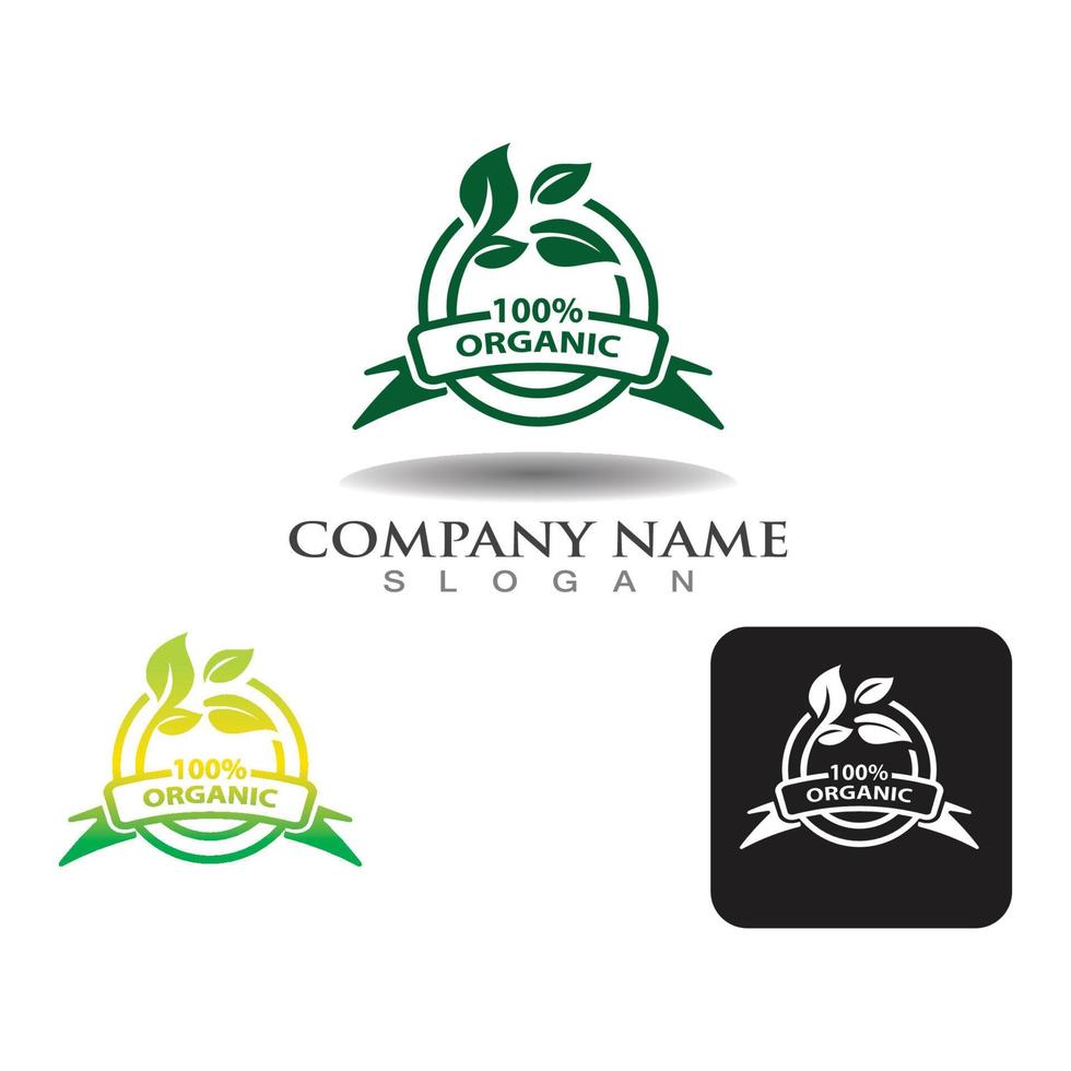 Organic 100 Healthy  Logo Template label, vector illustration