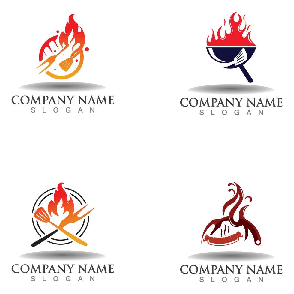 Hot grill logo template for business restaurant vector design