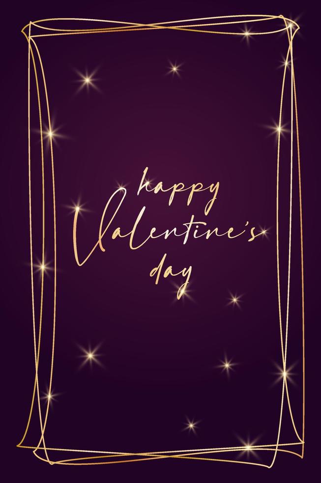 valentine's day greeting card banner invitation flyer brochure. dark purple and gold luxury rich style. heart shape shiny stars and fashion lettering vector