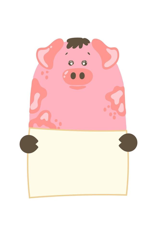 Cute cartoon animal holding tag sign with copy space. set greeting card banner invitation flyer brochure. cartoon hand drawn style. Little pets with blank marksign information plate vector