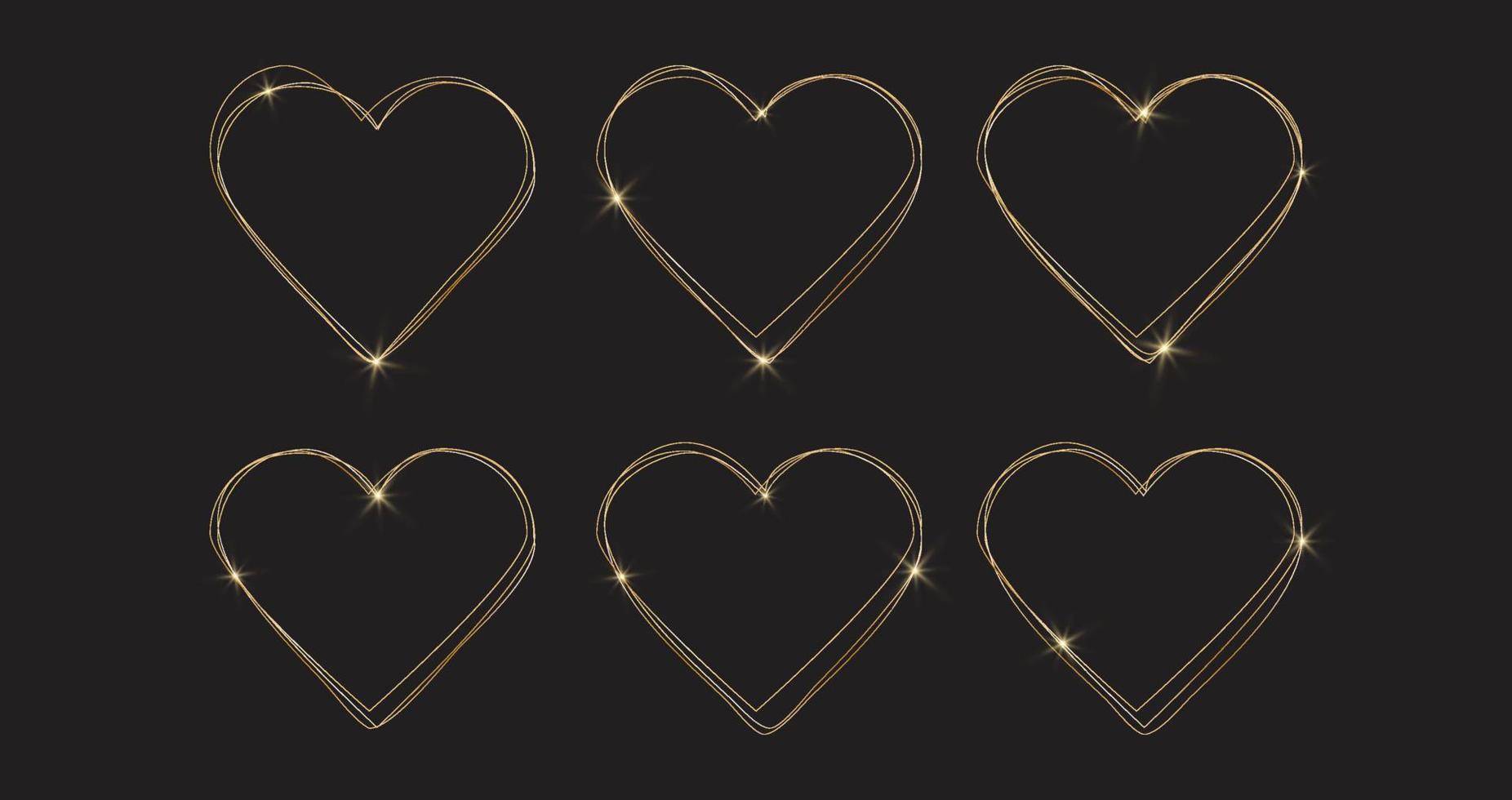 luxury gold hearts valentine's day elements thin outline vector