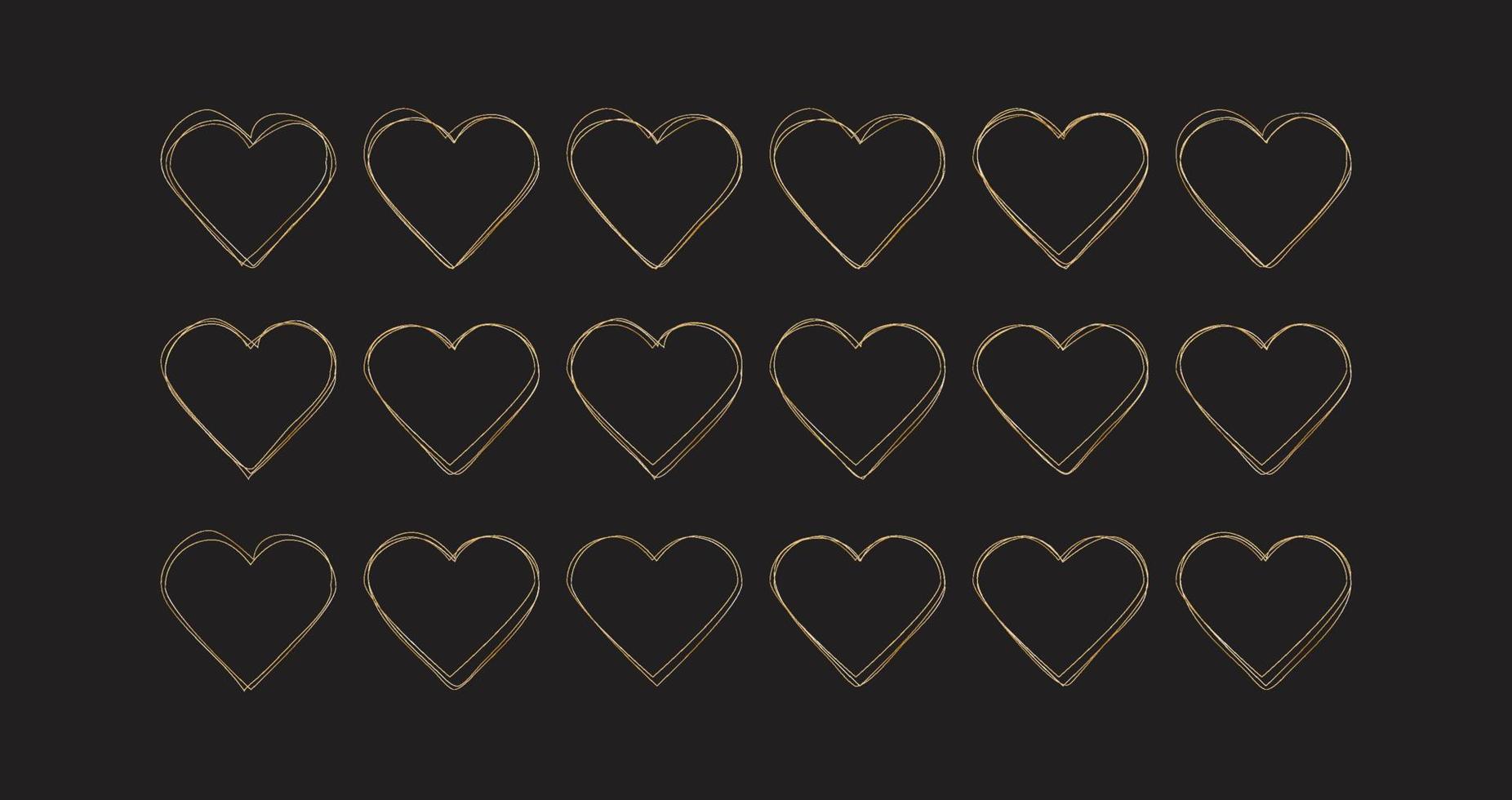 luxury gold hearts valentine's day elements thin outline vector