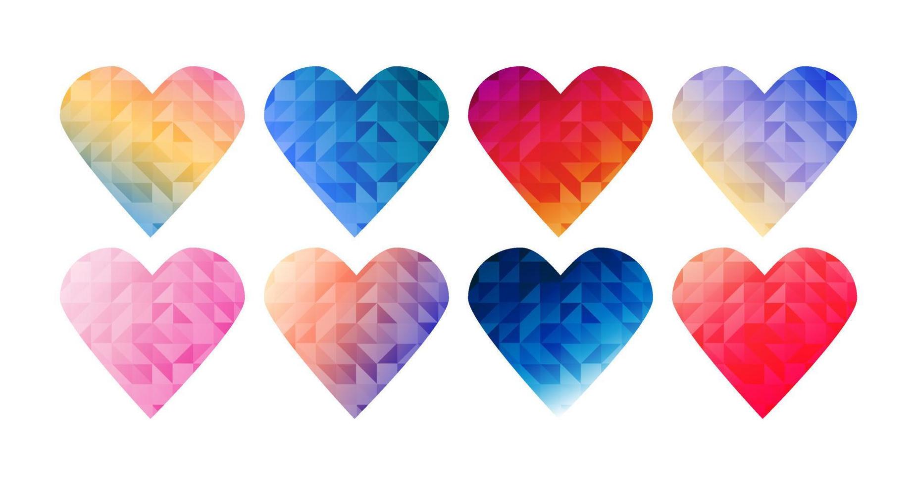 hearts collection low poly mosaic triangle style valentine's day elements vector