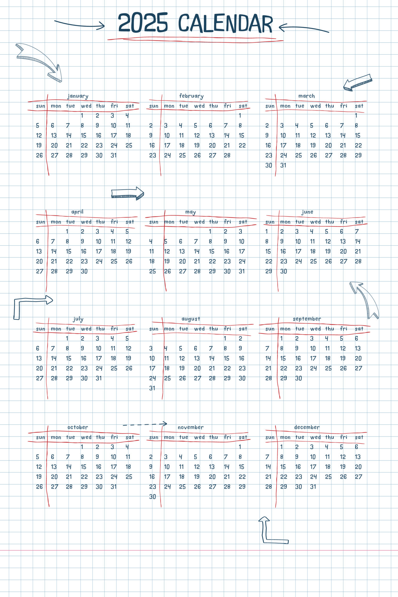 2025 calendar weekly planner and to do list. hand drawn font type text