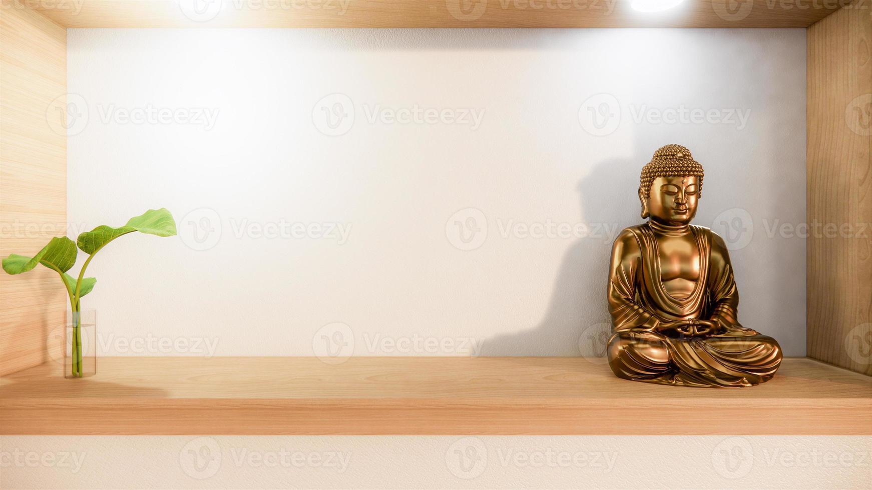 Home interior wall mock up with wooden bed in bedroom minimal design. 3D rendering. photo