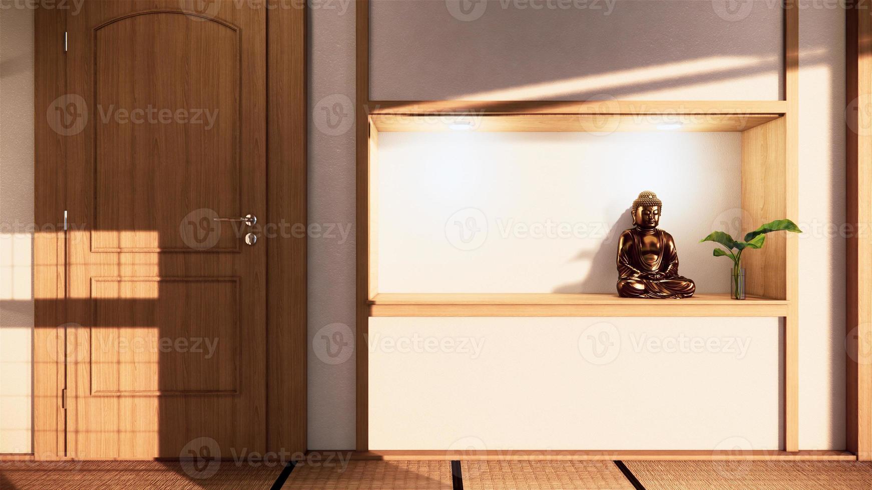 Shelf wall design zen interior of living room japanese style.3d rendering photo