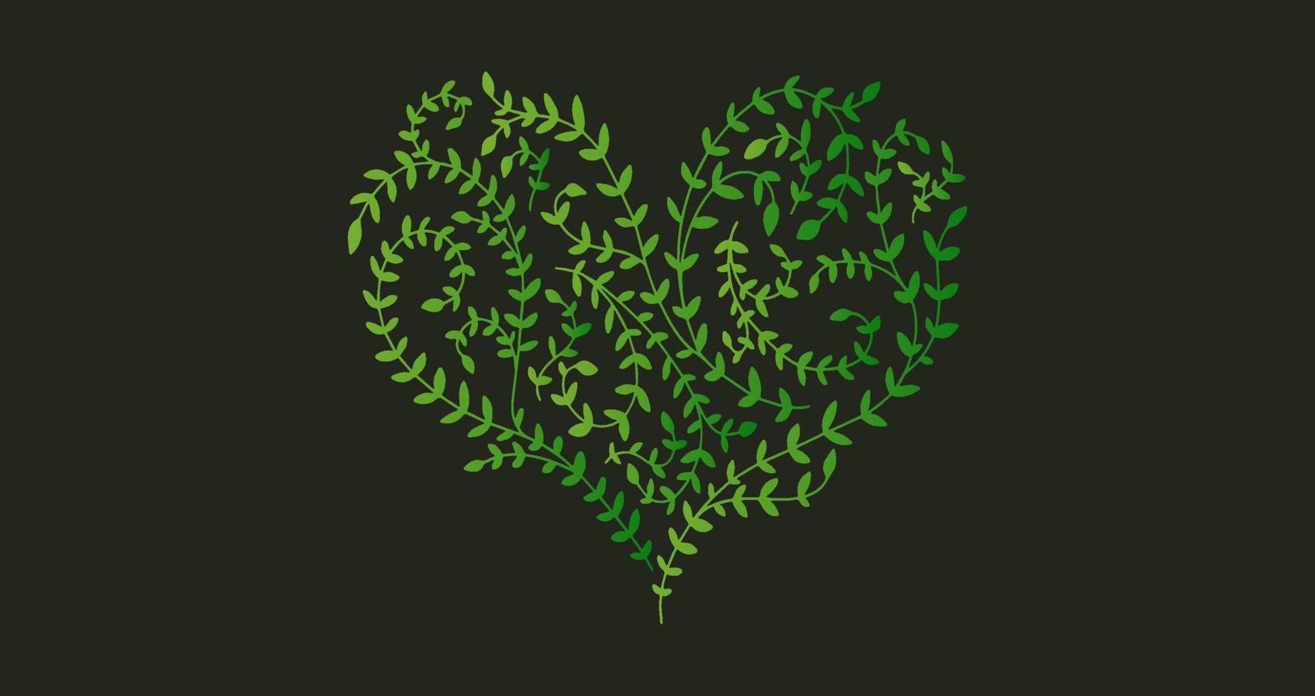 heart shaped branches with leaves doodle hand drawn eco nature style vector