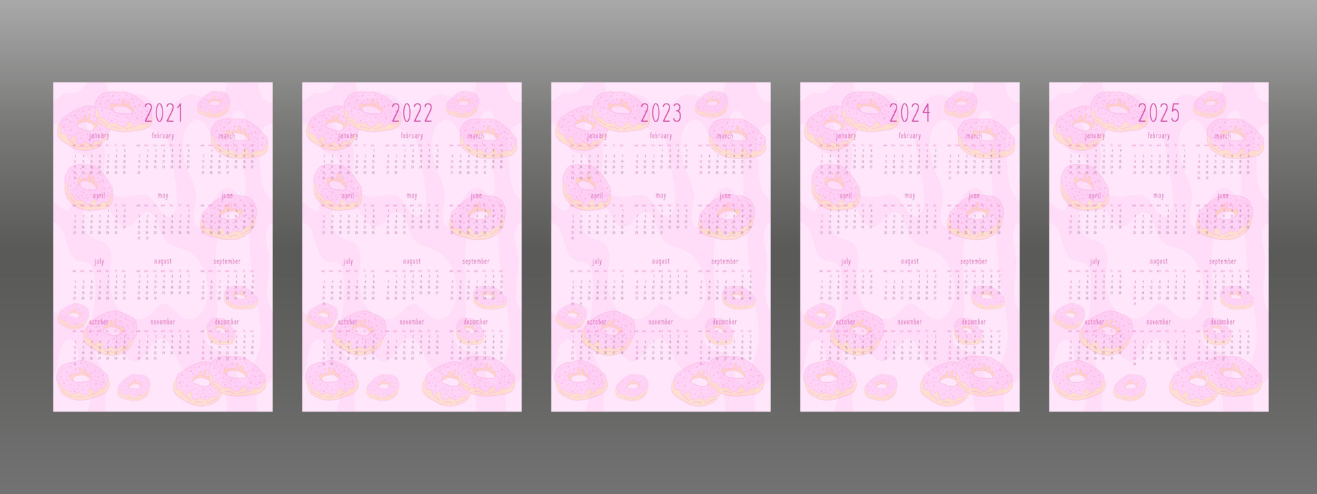 Calendrier Moustache 2023 2024 2021 2022 2023 2024 2025 Calendar Set For Personal Planner And Notebook.  Pink Donuts With Cream Icing, Cute Cartoon Girly Childish Style. Week  Starts On Sunday 4590011 Vector Art At Vecteezy