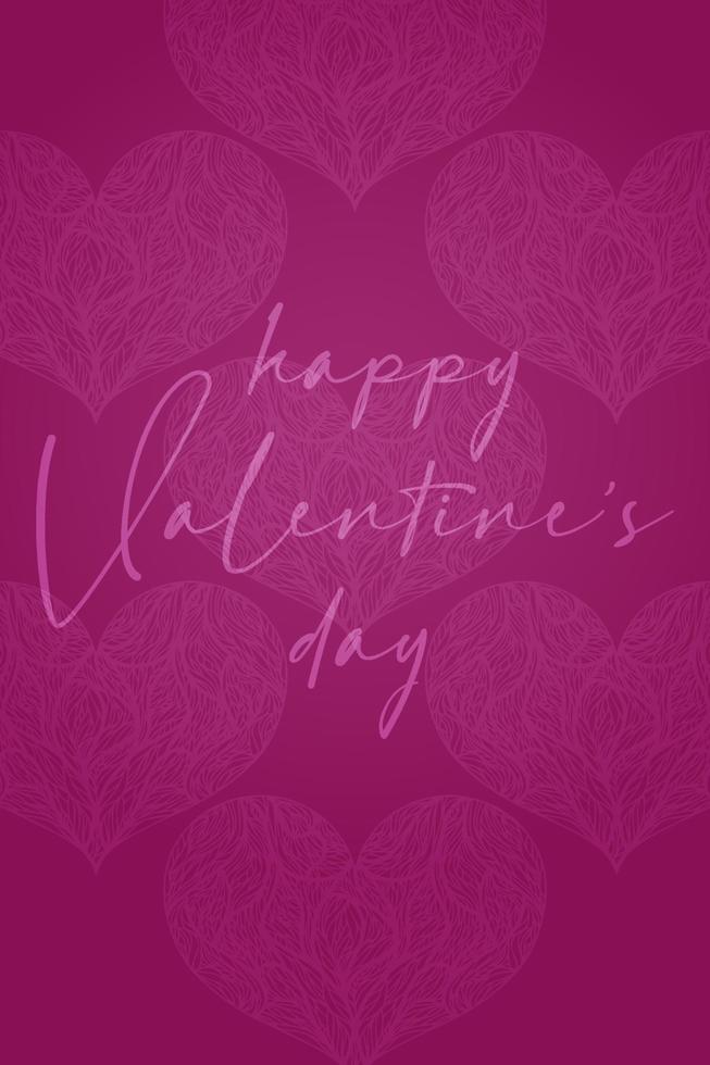 Folleto de volante de invitación de banner de tarjeta de felicitación de San Valentín. delicado estilo femenino rico. forma de corazón fucsia y letras de moda minimalista vector