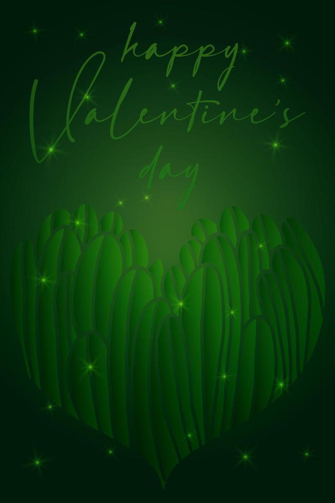 valentine's day greeting card banner invitation flyer brochure. green gold palette natural eco style. heart shape leaves branch and lettering vector