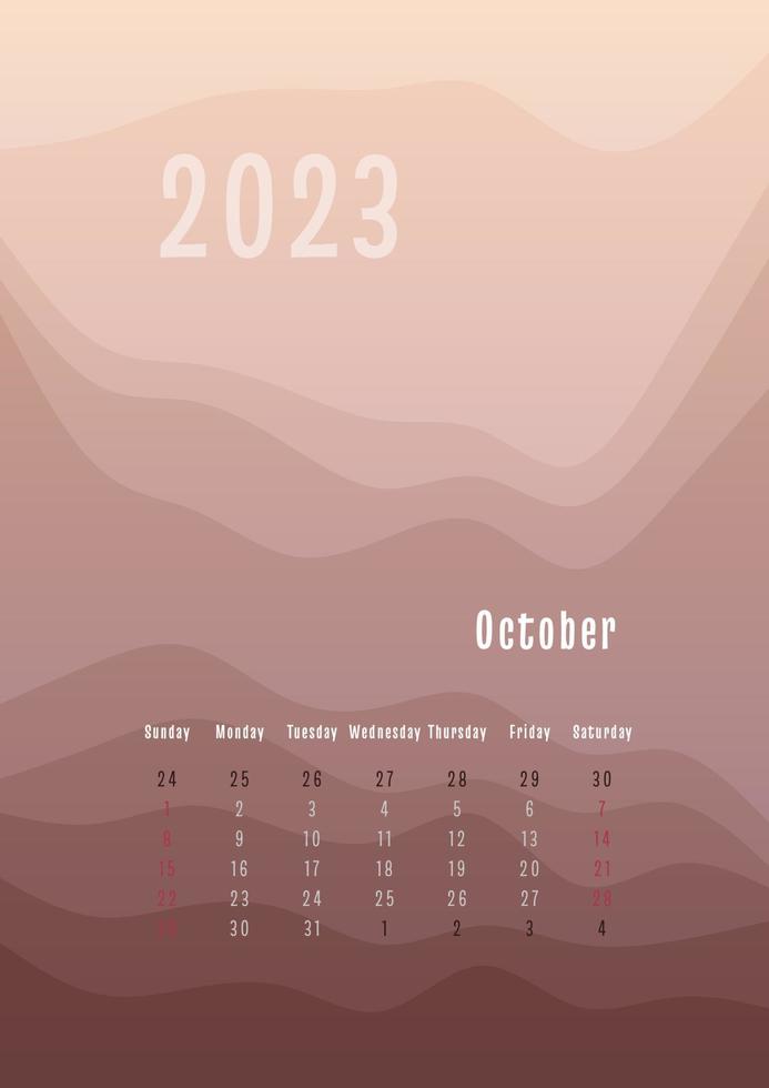 2023 october vertical calendar every month separately. monthly personal