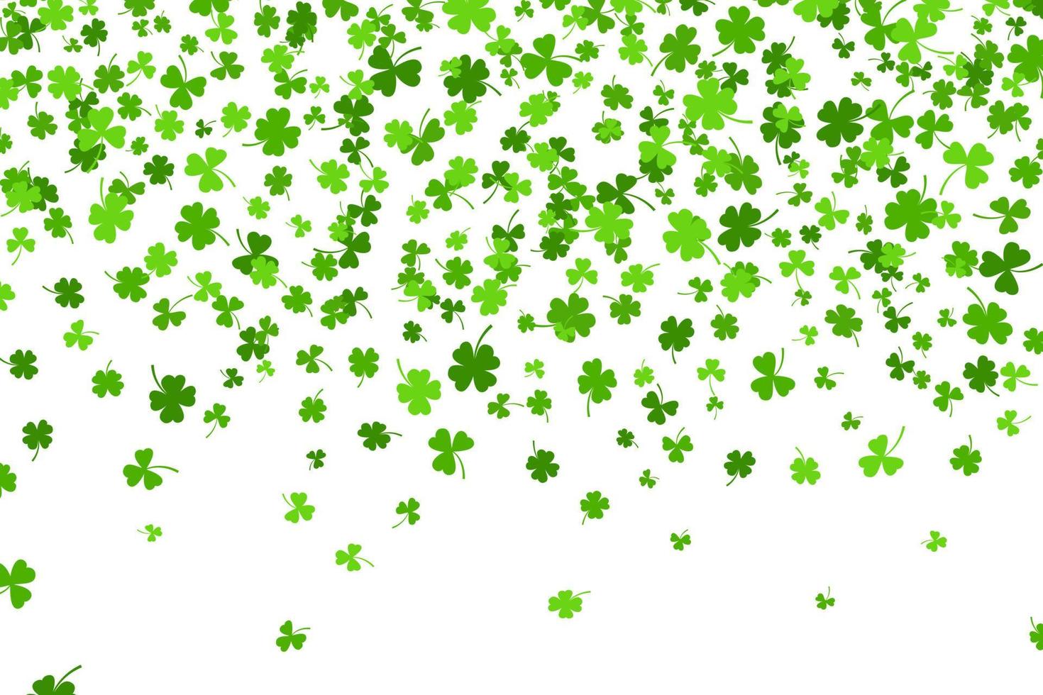 Shamrock or green clover leaves pattern background flat design vector illustration isolated on white background. St Patricks Day shamrock symbols decorative elements pattern.
