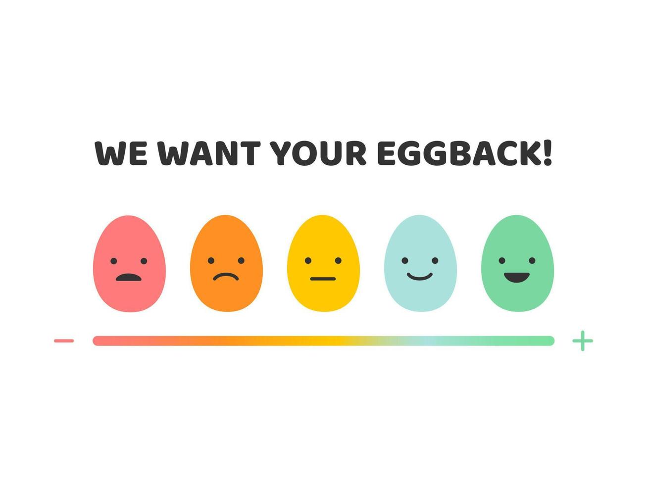 We want your eggback feedback emoji concept for Happy Easter day. Egg emoticons angry, sad vector